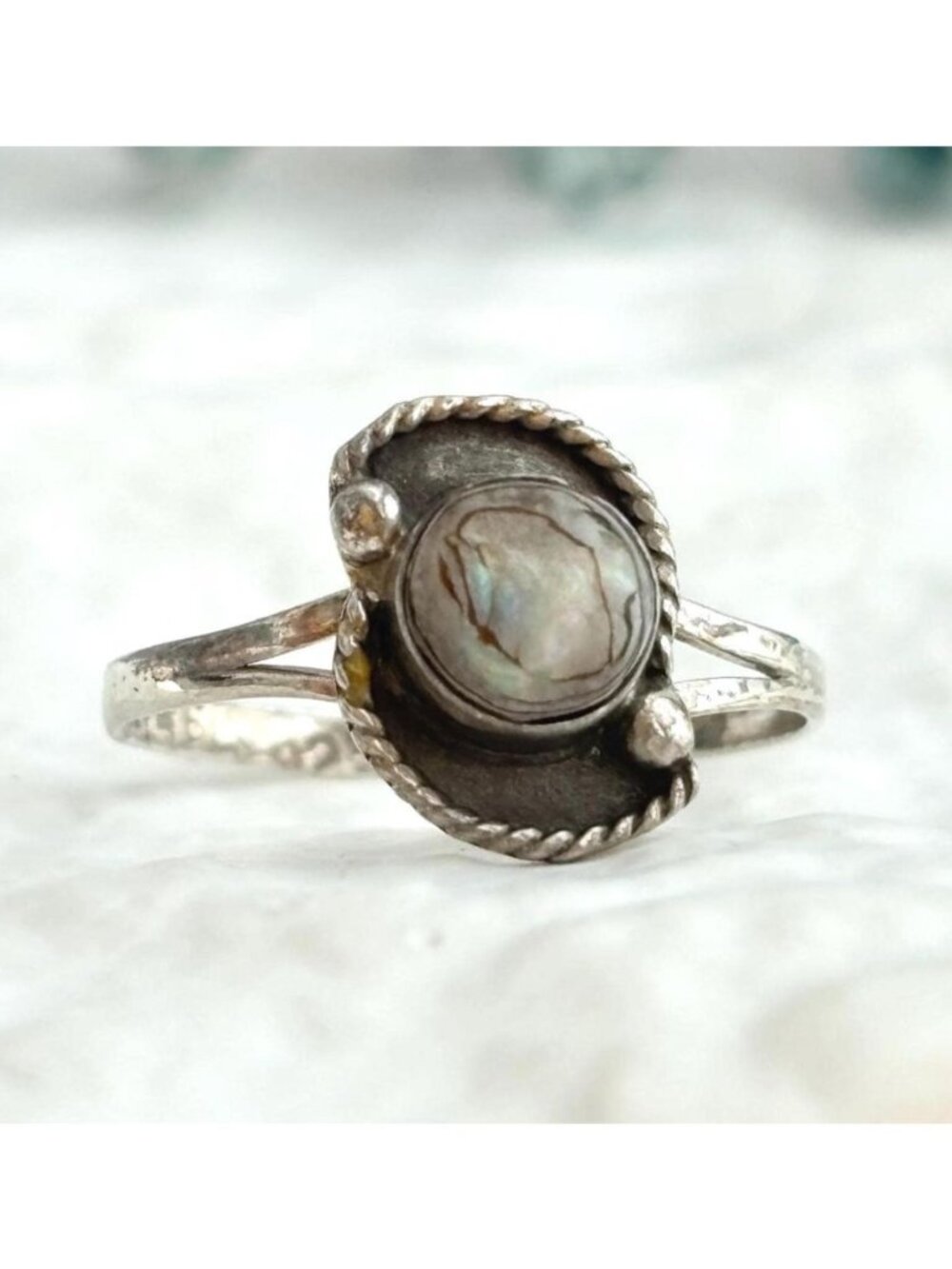 Abalone Stone Taxco, Mexican Made SW Sterling Silver 925 Vintage Ring - sz 6.25